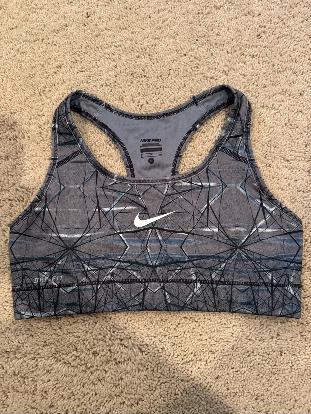 Nike Grey Geometric Dri-FIT Racerback Sports Bra